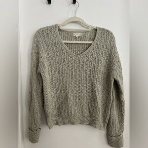 Pink Rose Heathered Gray V-Neck Sweater - S